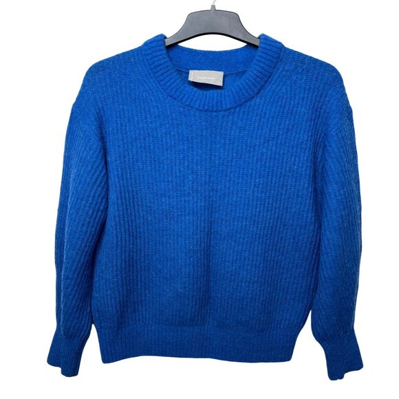 Everlane Women Blue Crewneck Sweater Alpaca Wool Merino Ribbed Knit Design Small - Picture 11 of 11